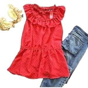 New York & Company Red Ruffle Tank Top